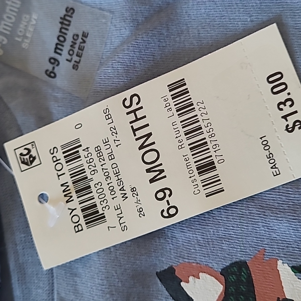 First Impressions Christmas long Sleve Shirt, Blue, Size 6-9 months. - Picture 3 of 5